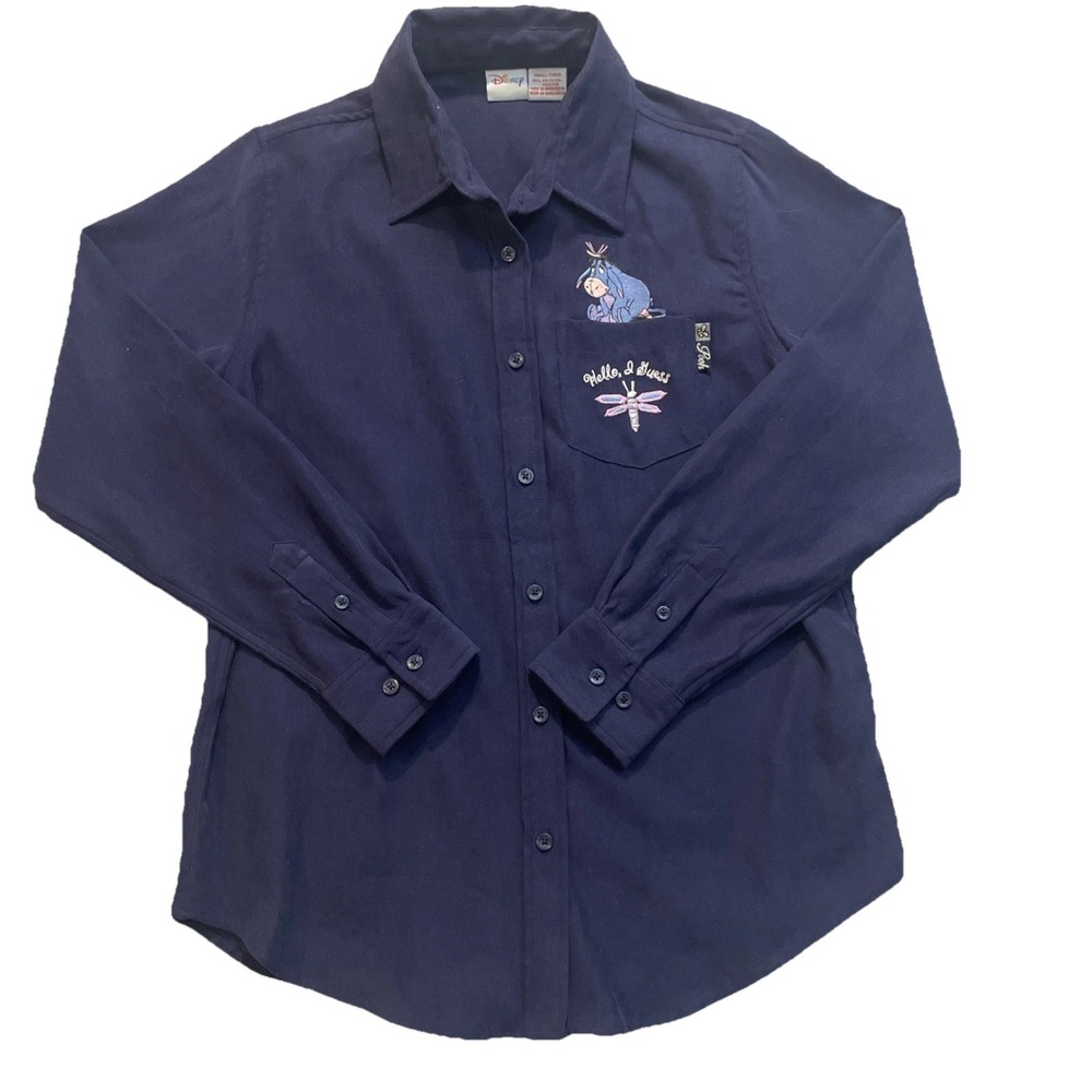 Disney Eeyore Hello I Guess Embroidered Button‎ Up Shirt Women Small Micro-suede